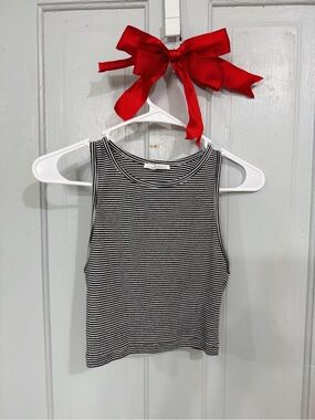 Zara Trafaluc Size S Striped Ribbed Crop Tank Top Black White Sleeveless